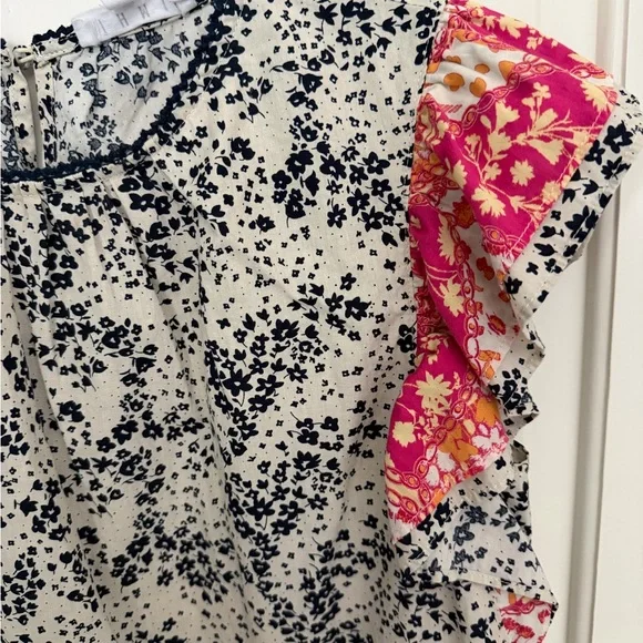 THML Black and Pink Floral Ruffle Blouse - Picture 5 of 7